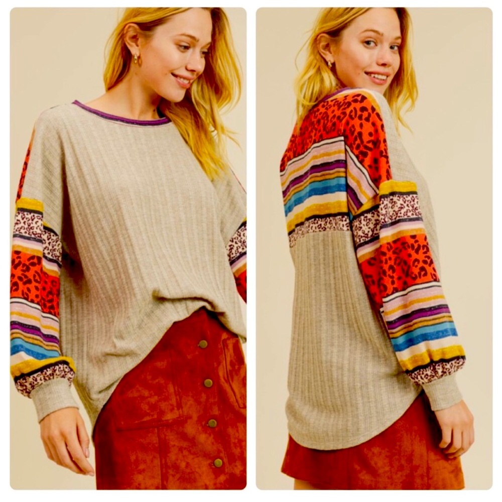 Contrast Balloon Sleeve Top